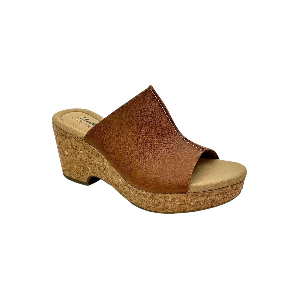 Clarks Collection Leather Cork Wedge Giselle Tan Leather - Medium